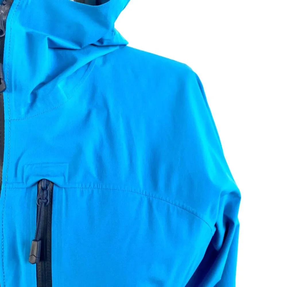 Mountain Hard Wear Rain Jacket Woman XS Aqua Blue Hood Zip Nylon Pockets Outdoor